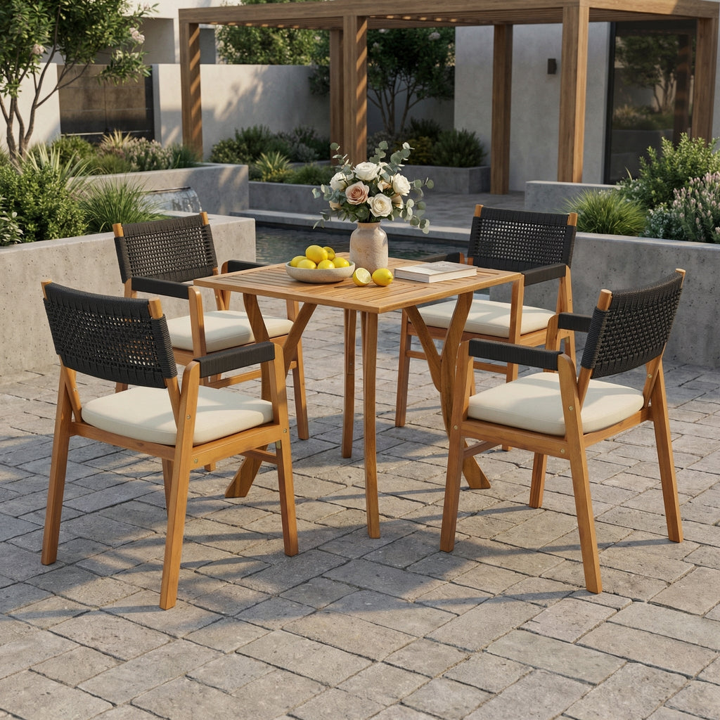 Outdoor 5 Pieces Rustic Patio Acacia Bistro Set