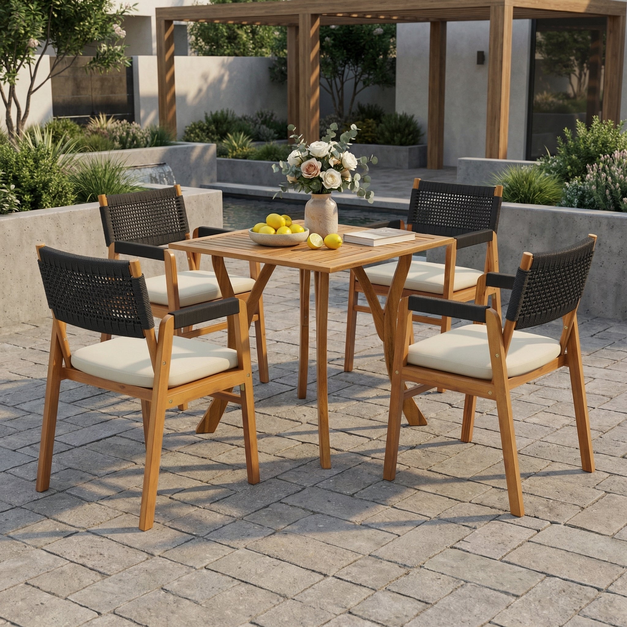Outdoor 5 Pieces Rustic Patio Acacia Bistro Set