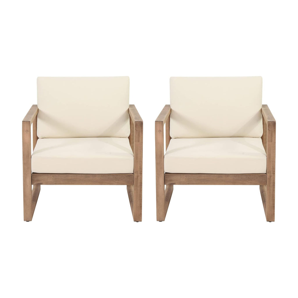 Set of 2 Outdoor Acacia Wood Patio Club Chairs