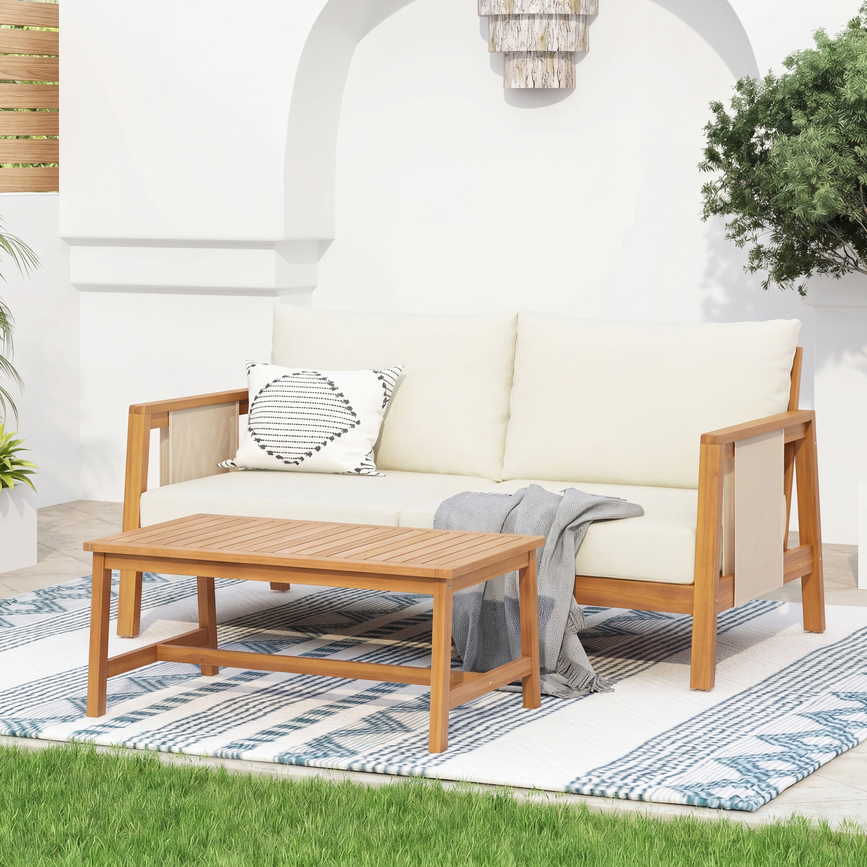 2 Piece Sofa Set with Cushions Outdoor Loveseat & Coffee Table Set