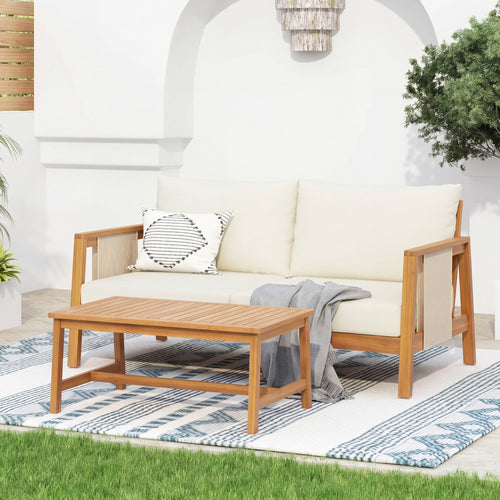 2 Piece Sofa Set with Cushions Outdoor Loveseat & Coffee Table Set