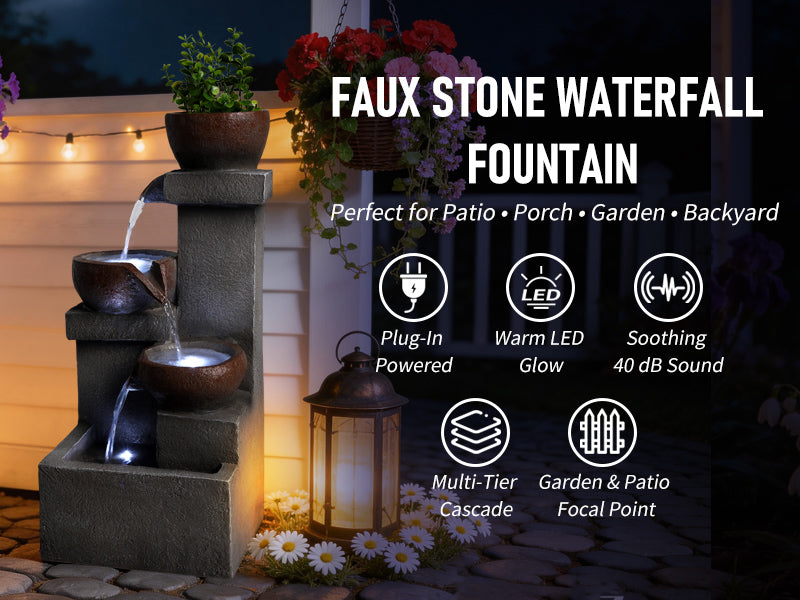 Outdoor Water Fountain Tiered Cascading Jar Waterfall