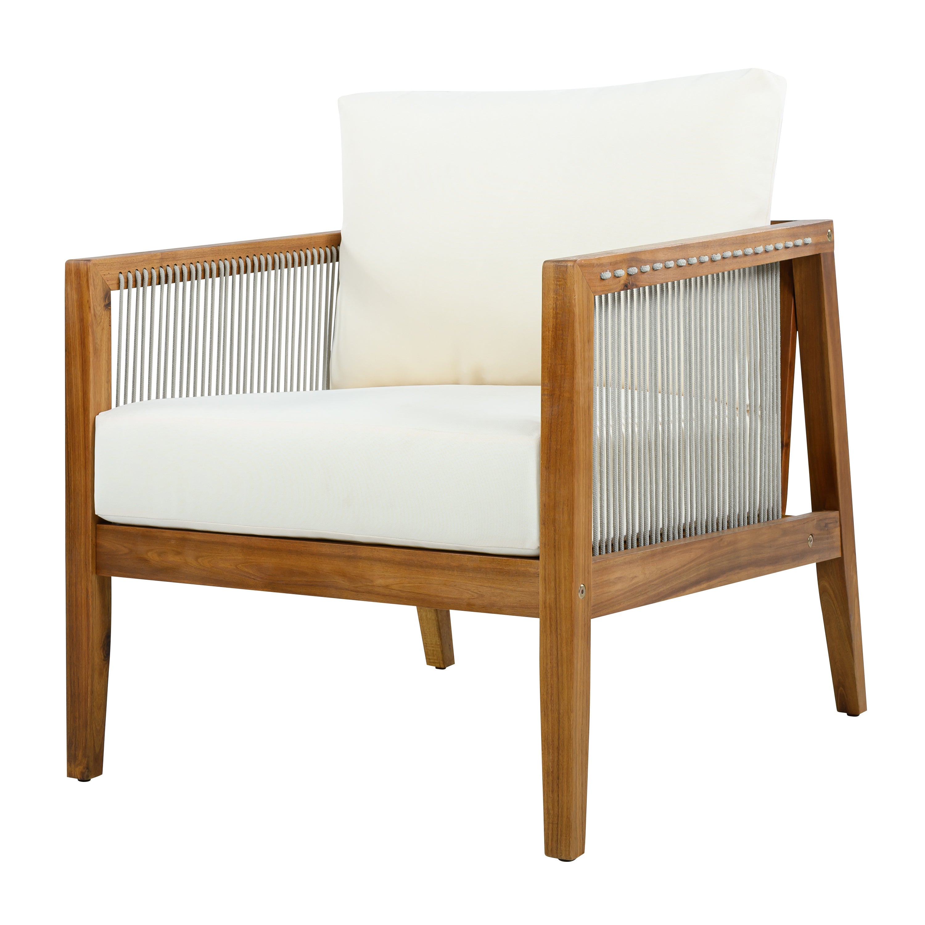 Outdoor 4-Piece Sofa Set, Acacia Wood Frame with Rope Detail