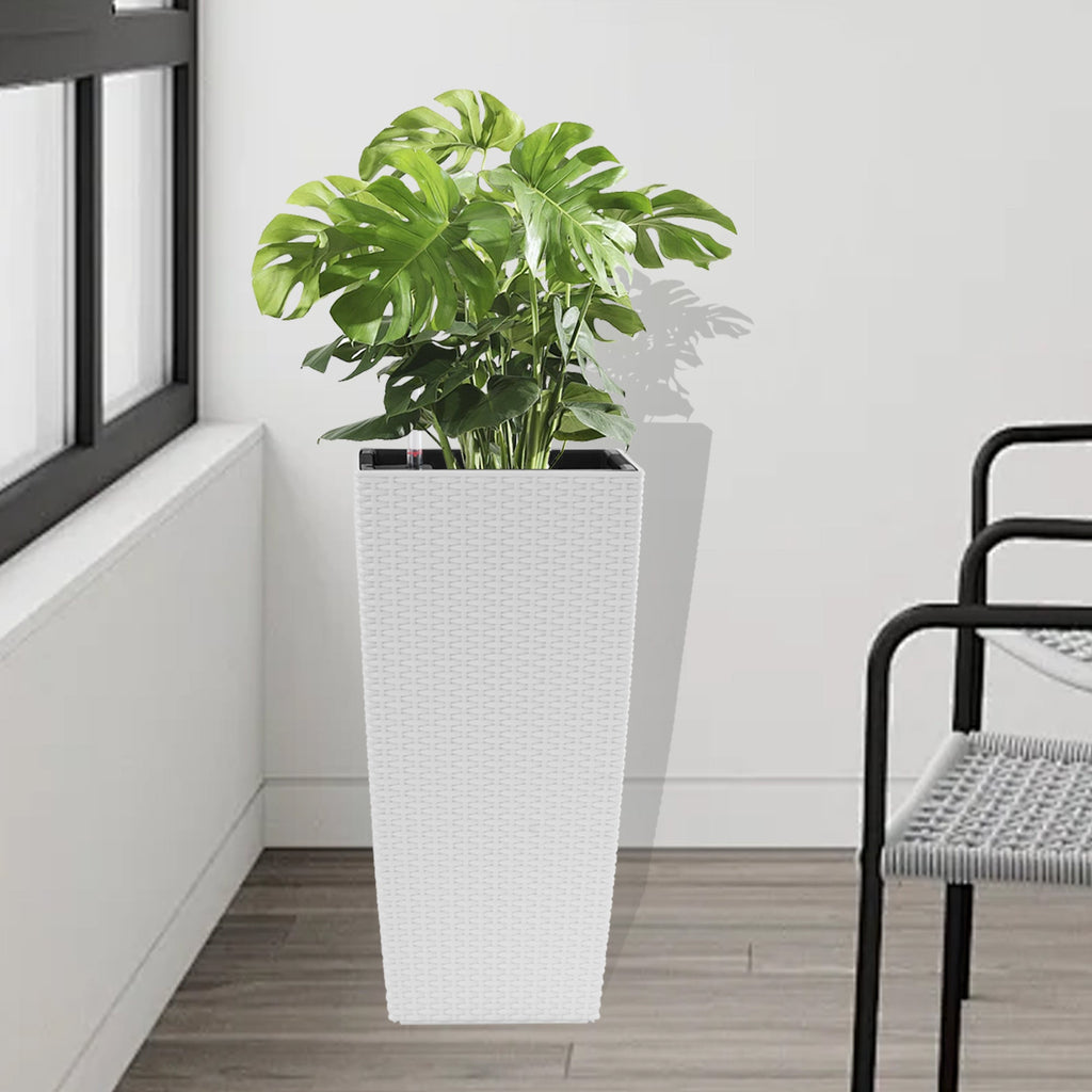 Indoor/Outdoor Modern Faux Rattan Design Square Planter