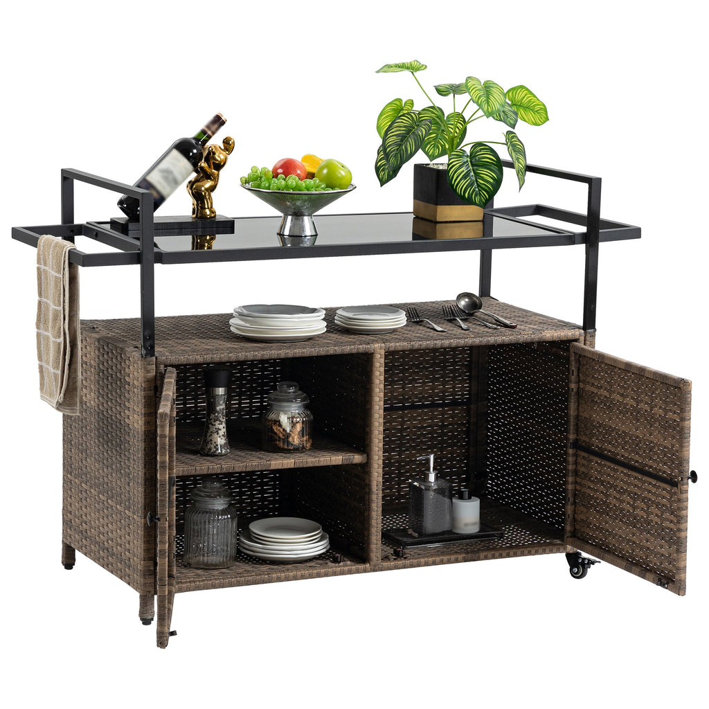 Outdoor Wicker Bar Cart - Stylish Serving Solution