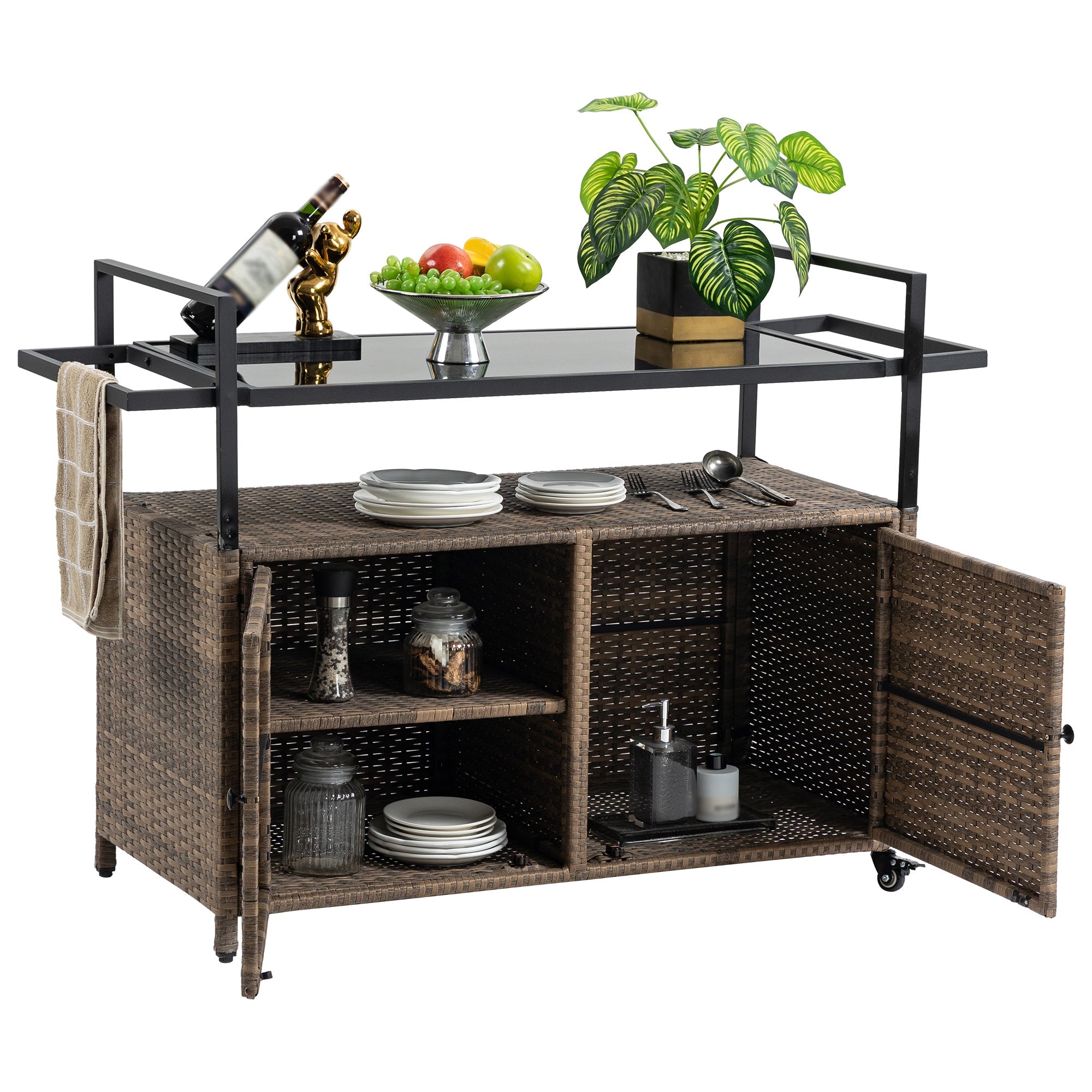 Outdoor Wicker Bar Cart - Stylish Serving Solution