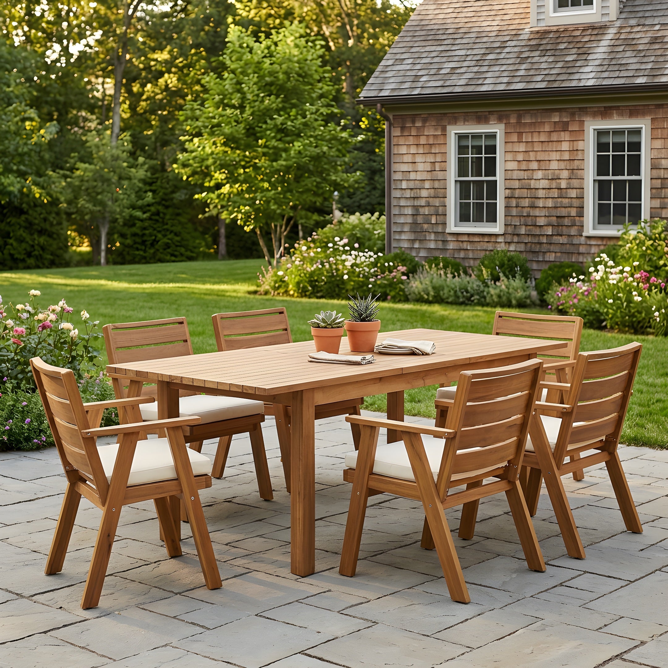 7 Pieces Acacia Wood Outdoor Dining Set
