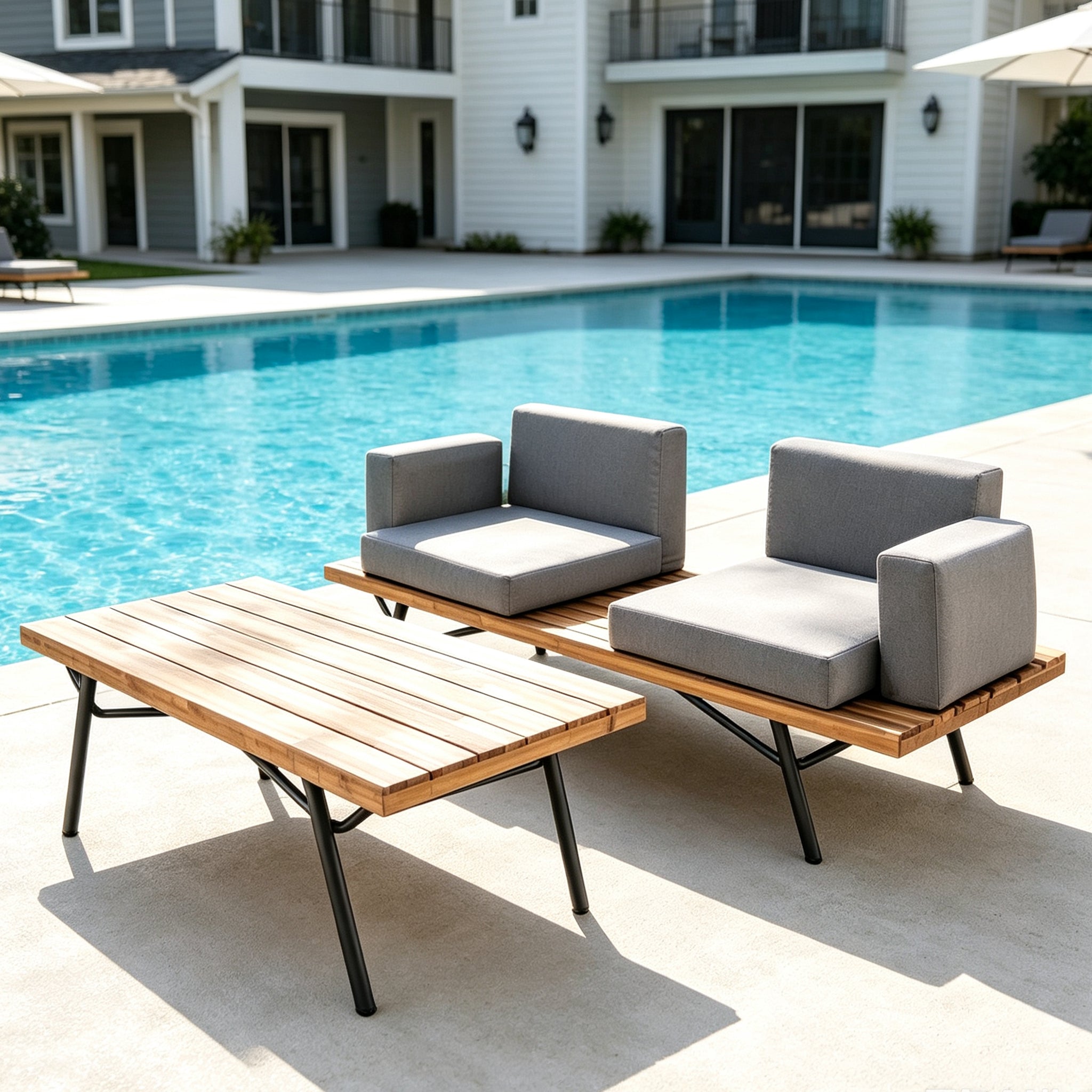 Canoga Outdoor Industrial Loveseat with Coffee Table