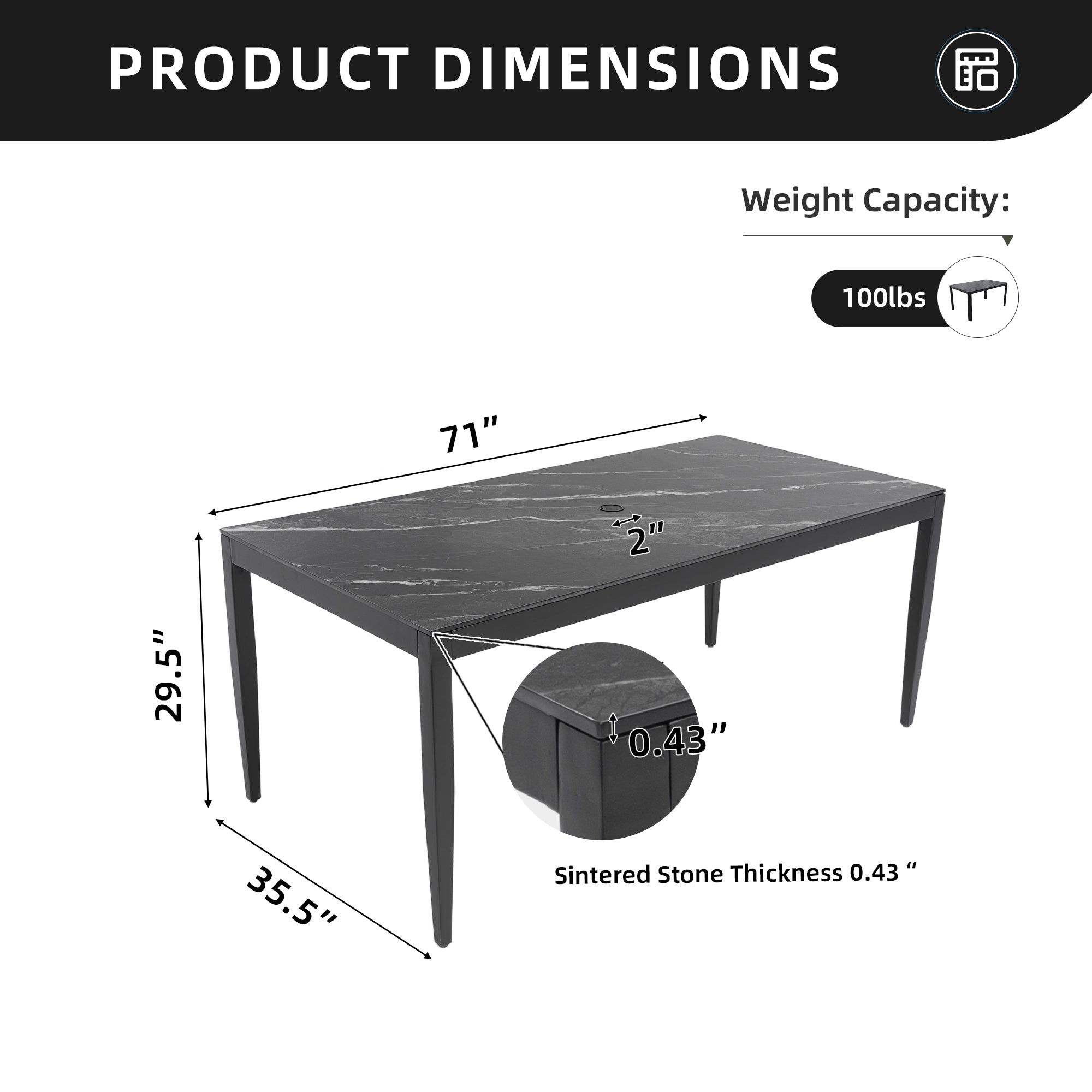 Outdoor Modern Patio Aluminum Dining Table