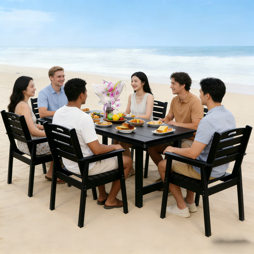 HDPE Outdoor Patio Dining Set - Table and 6 Chairs