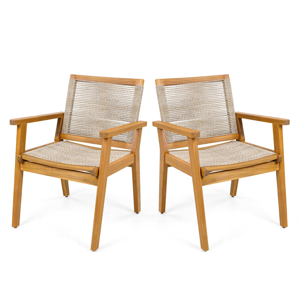 Outdoor Dining Chairs Set of 2, Teak Finish Wood Frame and Mix
