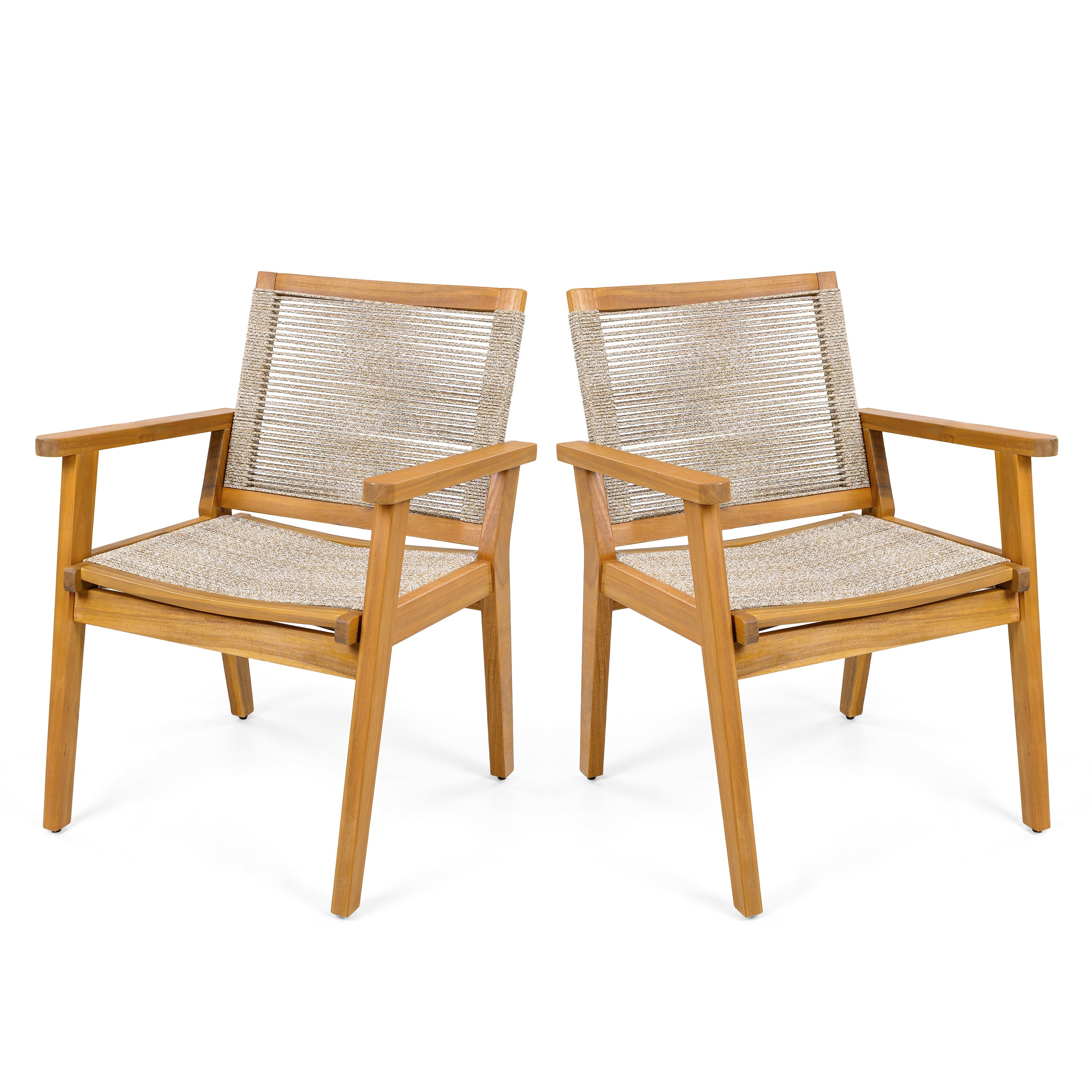 Outdoor Dining Chairs Set of 2, Teak Finish Wood Frame and Mix
