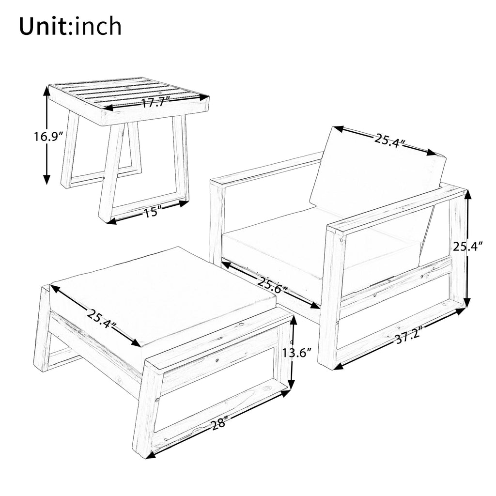 U_STYLE Acacia Wood Outdoor Lounge Set - Chair and Ottoman