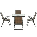 5-Piece Foldable Wicker Patio Dining Set with Umbrella Hole – Dark Brown
