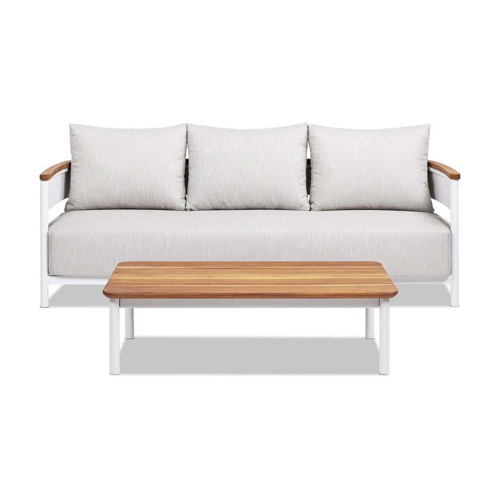 Rhodes 2pc Teak & Aluminum Outdoor Sofa and Coffee Table Set
