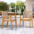 Outdoor Dining Chairs Set of 2, Teak Finish Wood Frame and Mix