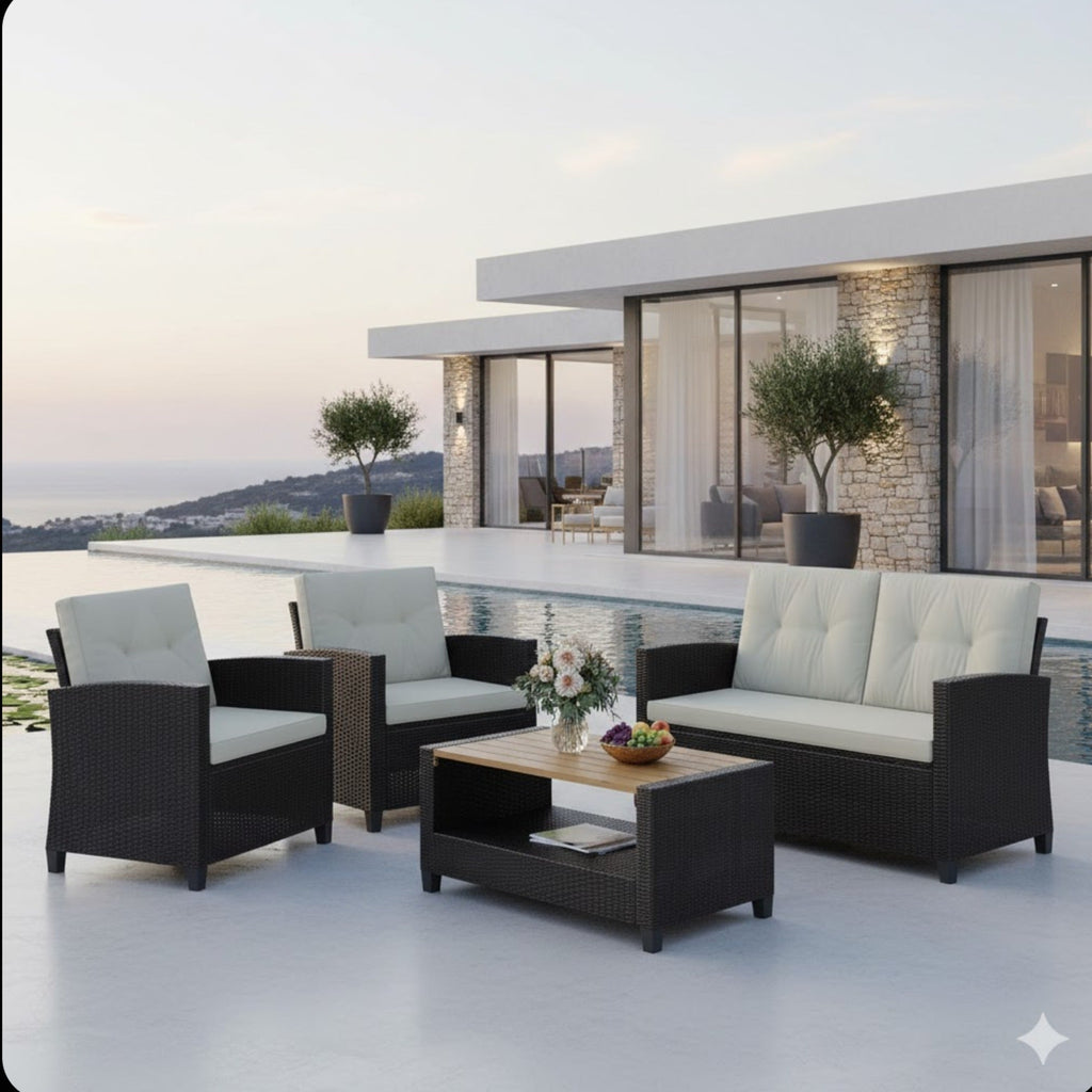 4-Piece All Weather Wicker Outdoor Patio Conversation Set