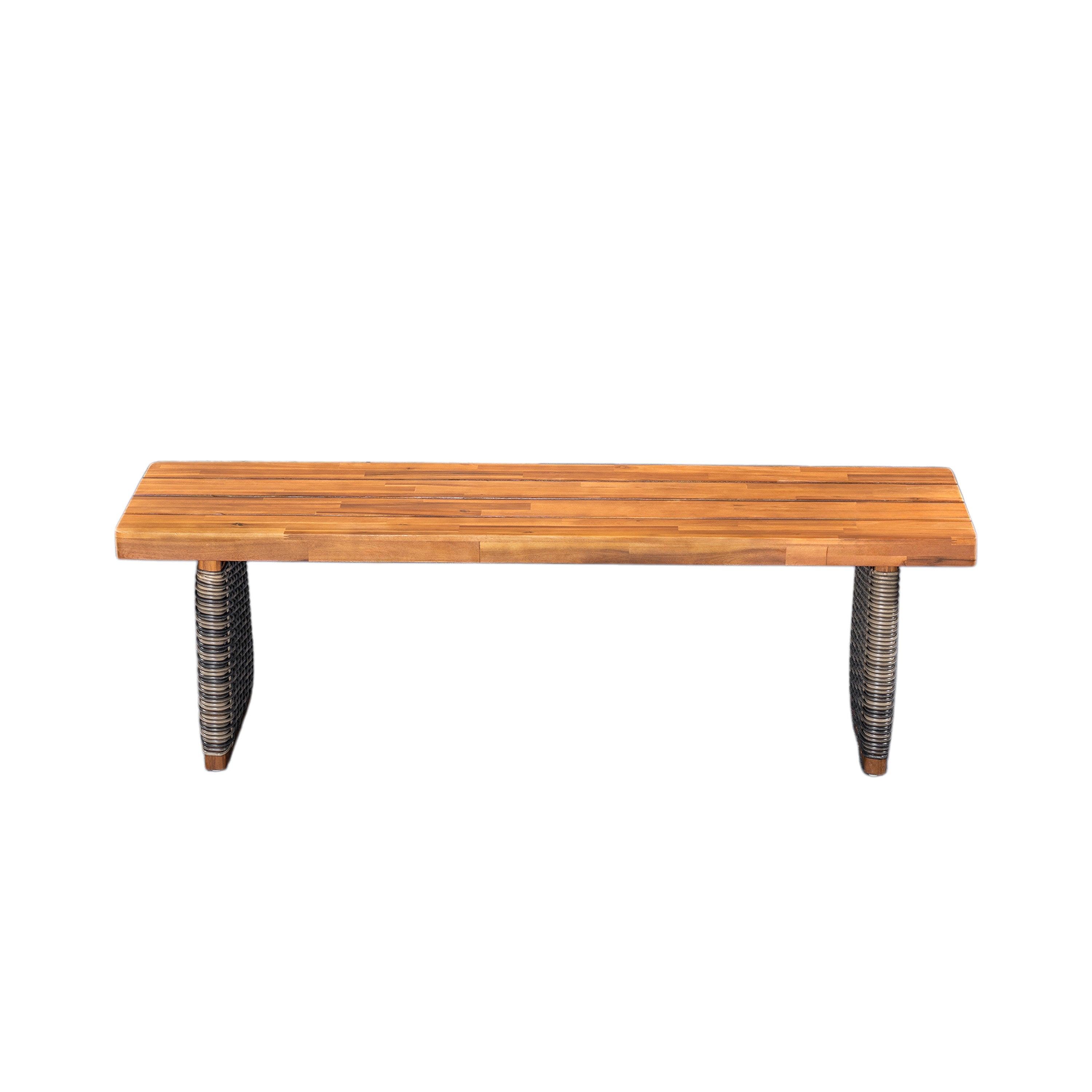 Outdoor Acacia Wood Bench Set of 2 - Teak Finish