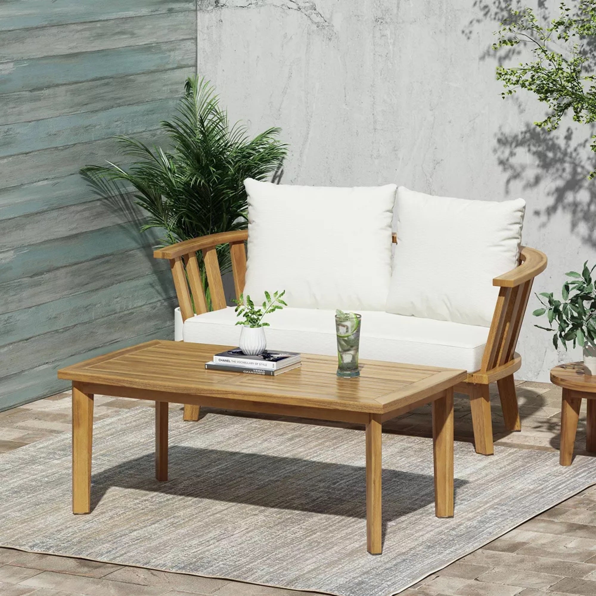 2-Person Outdoor Acacia Wood Patio Seating Group