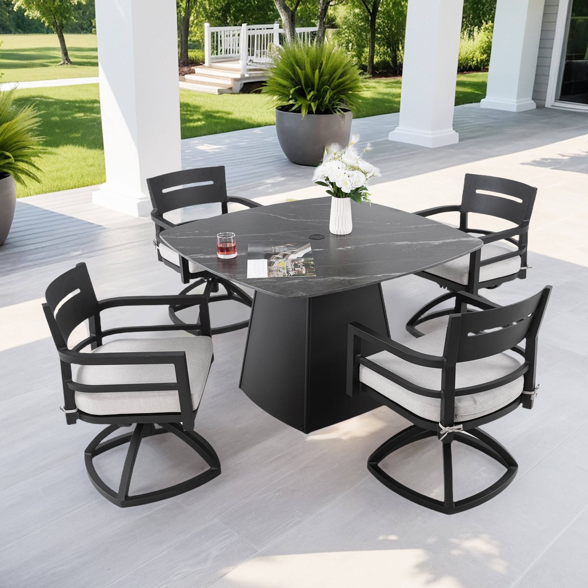 5-Piece Outdoor Pedestal Dining Set