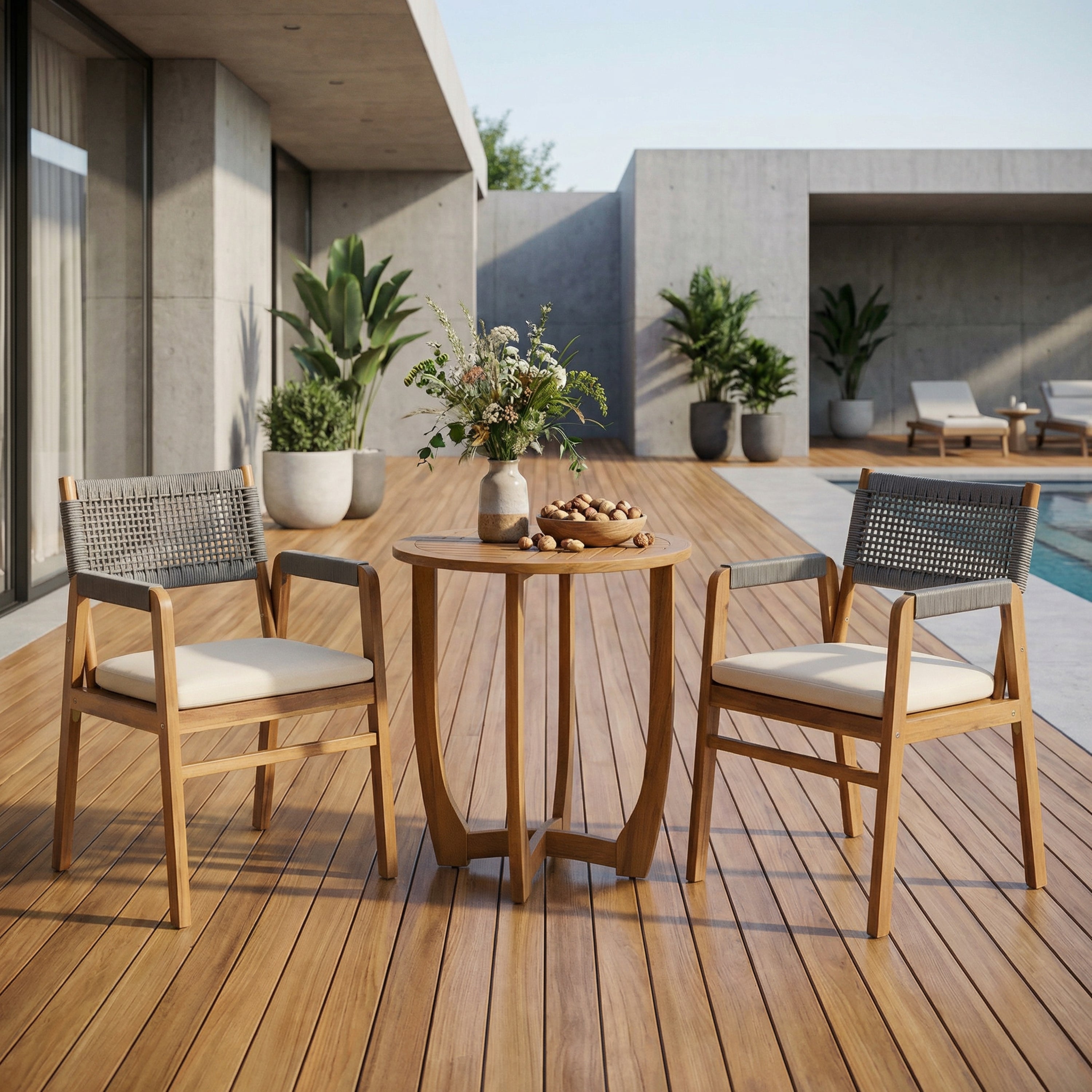 Outdoor 3-Piece Acacia Wood Dining Set with Cushion