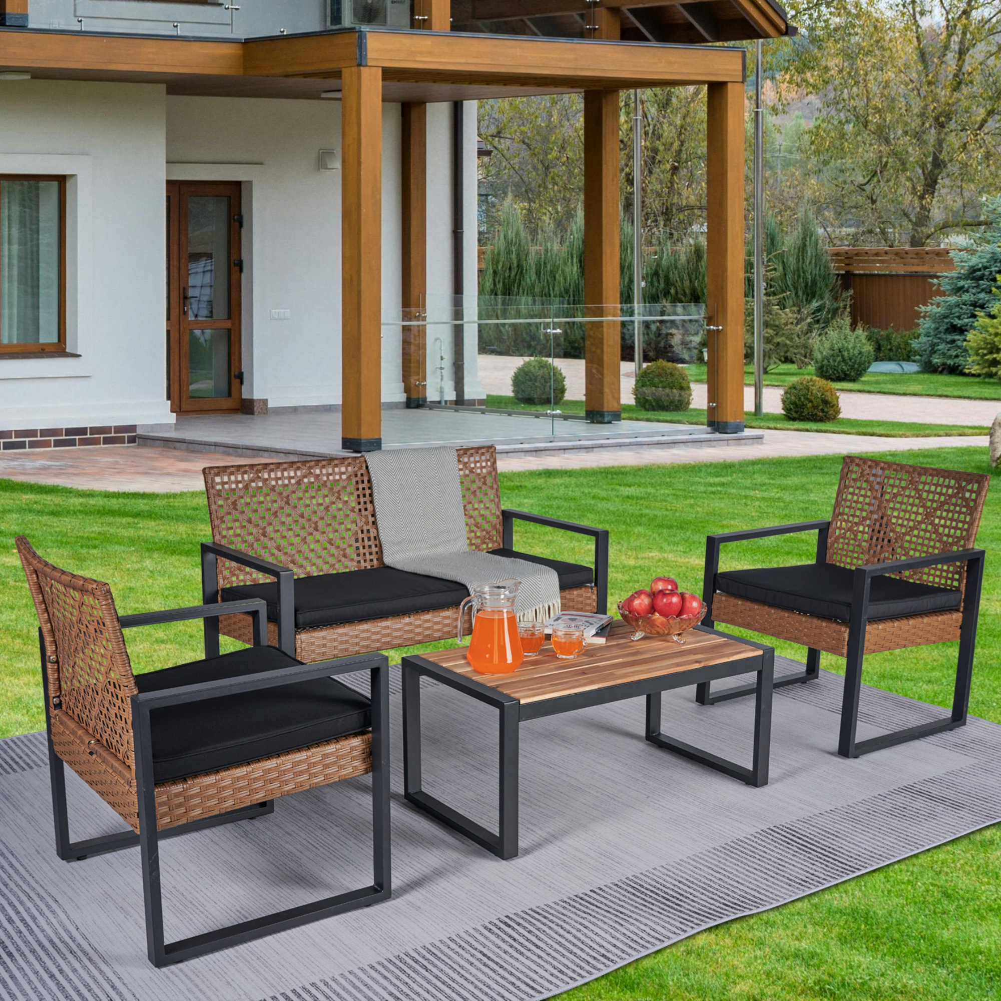 4-Piece Patio Furniture Set Outdoor Balcony Porch Garden