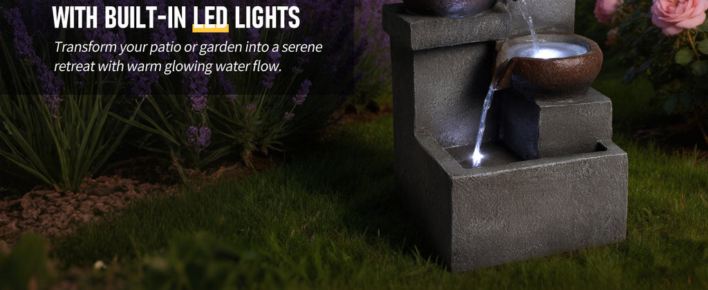 Outdoor Water Fountain Tiered Cascading Jar Waterfall