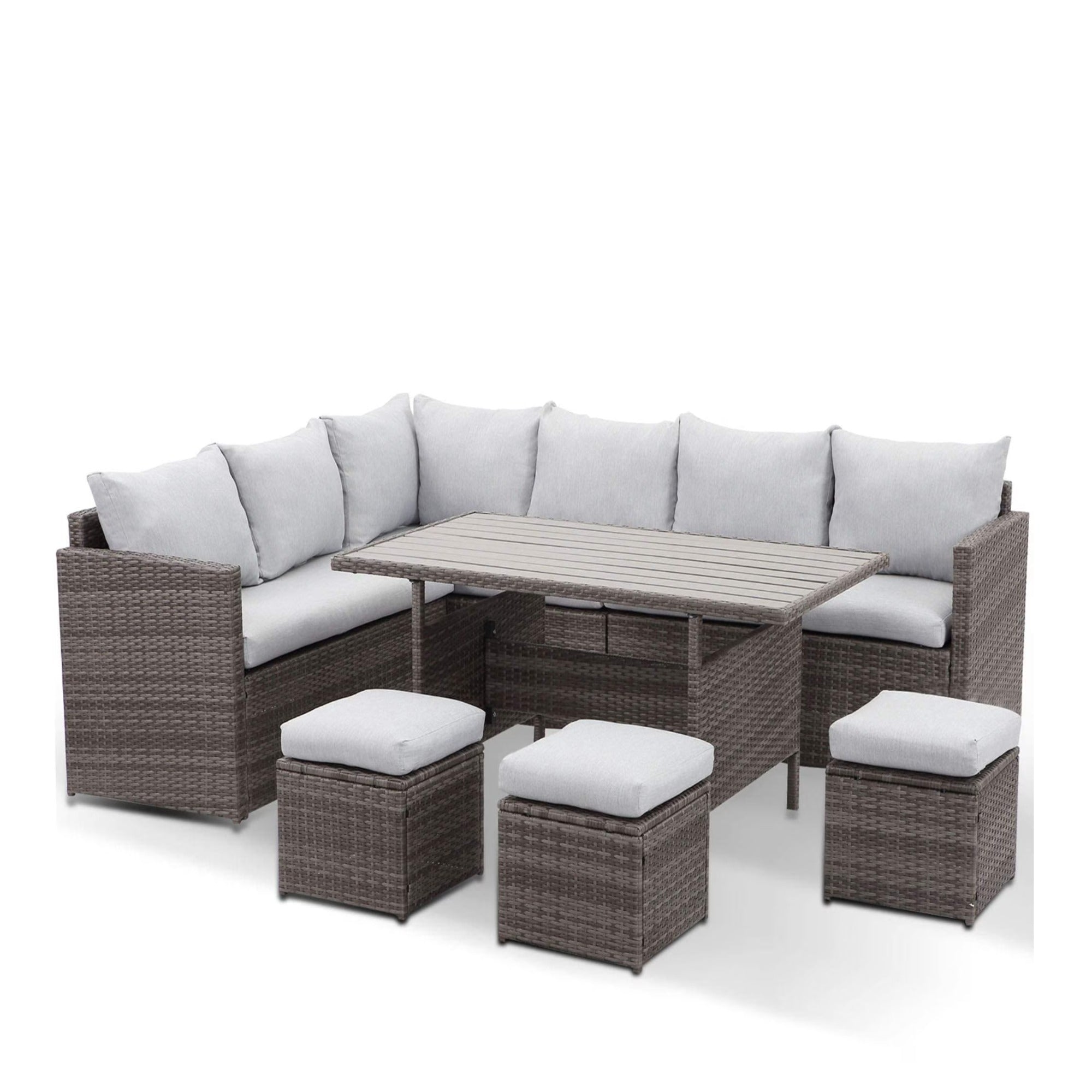 7 Piece Wicker Outdoor Dining Set, 9-Seat Outdoor Sectional