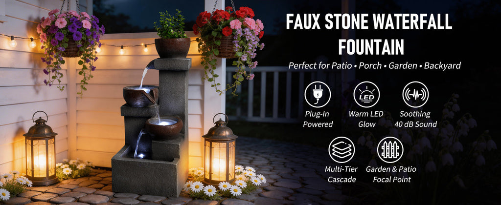 Outdoor Water Fountain Tiered Cascading Jar Waterfall