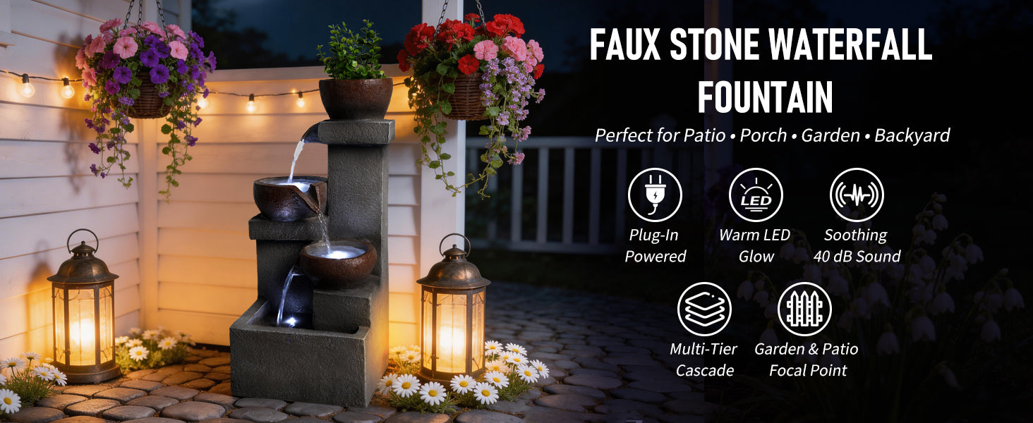 Outdoor Water Fountain Tiered Cascading Jar Waterfall