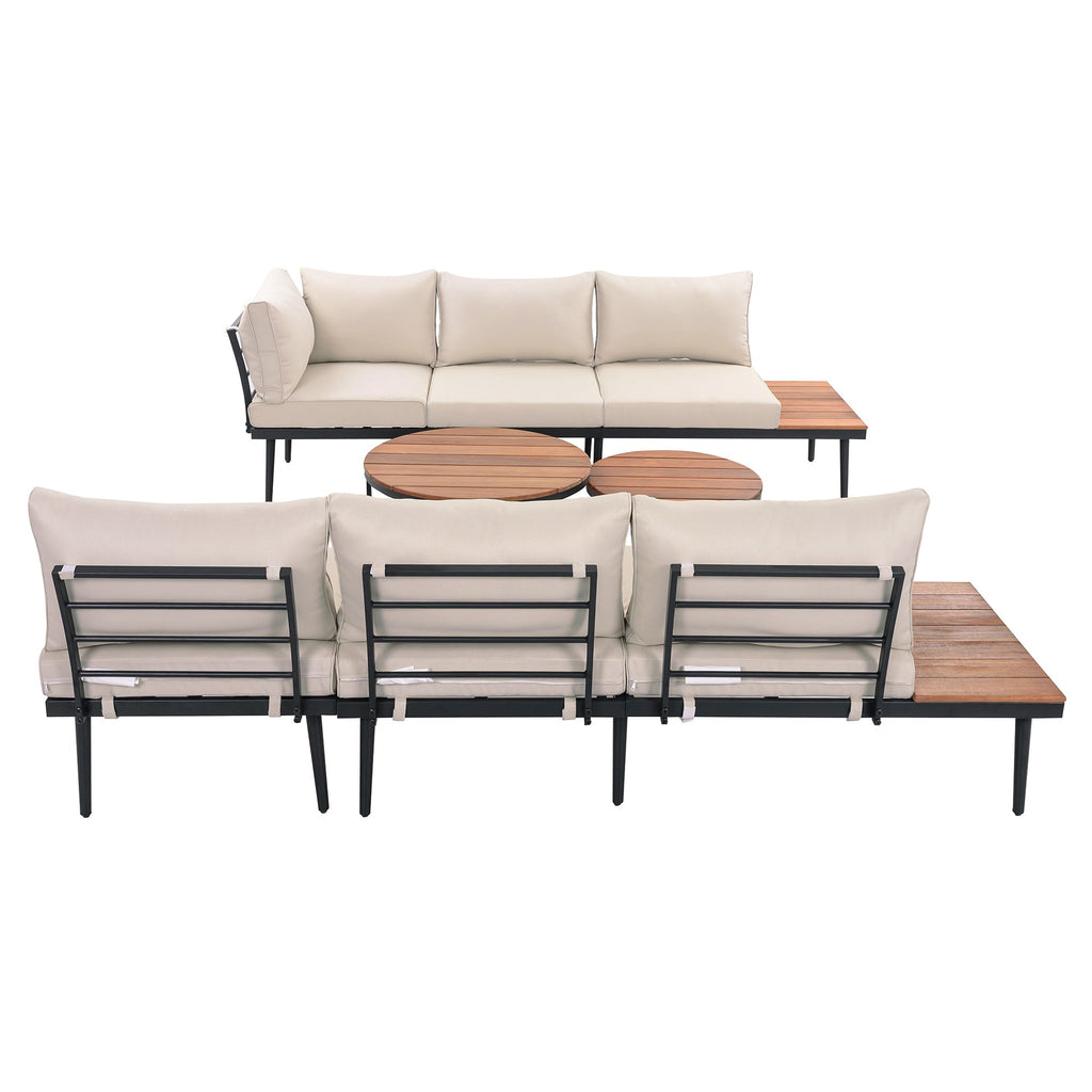 TREXM 6-Piece Outdoor Sectional Sofa Set with Round Nesting Coffee Tables