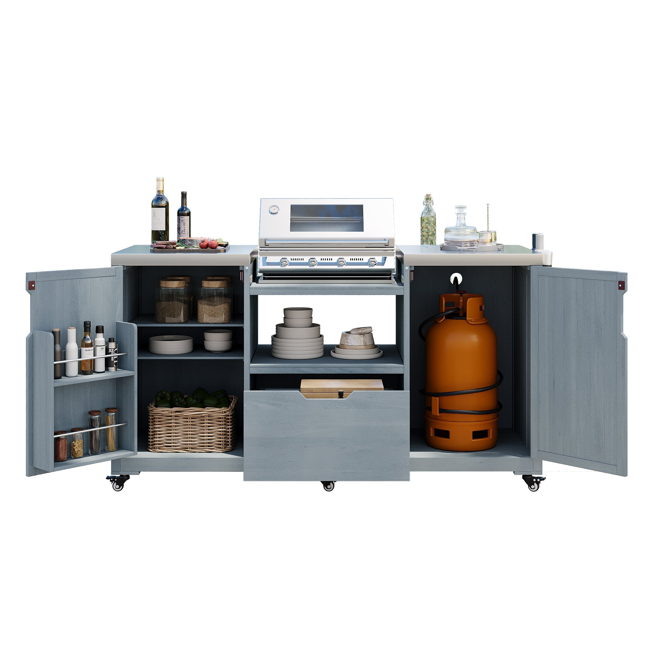 K&K 66.5" Outdoor Kitchen Island for Big