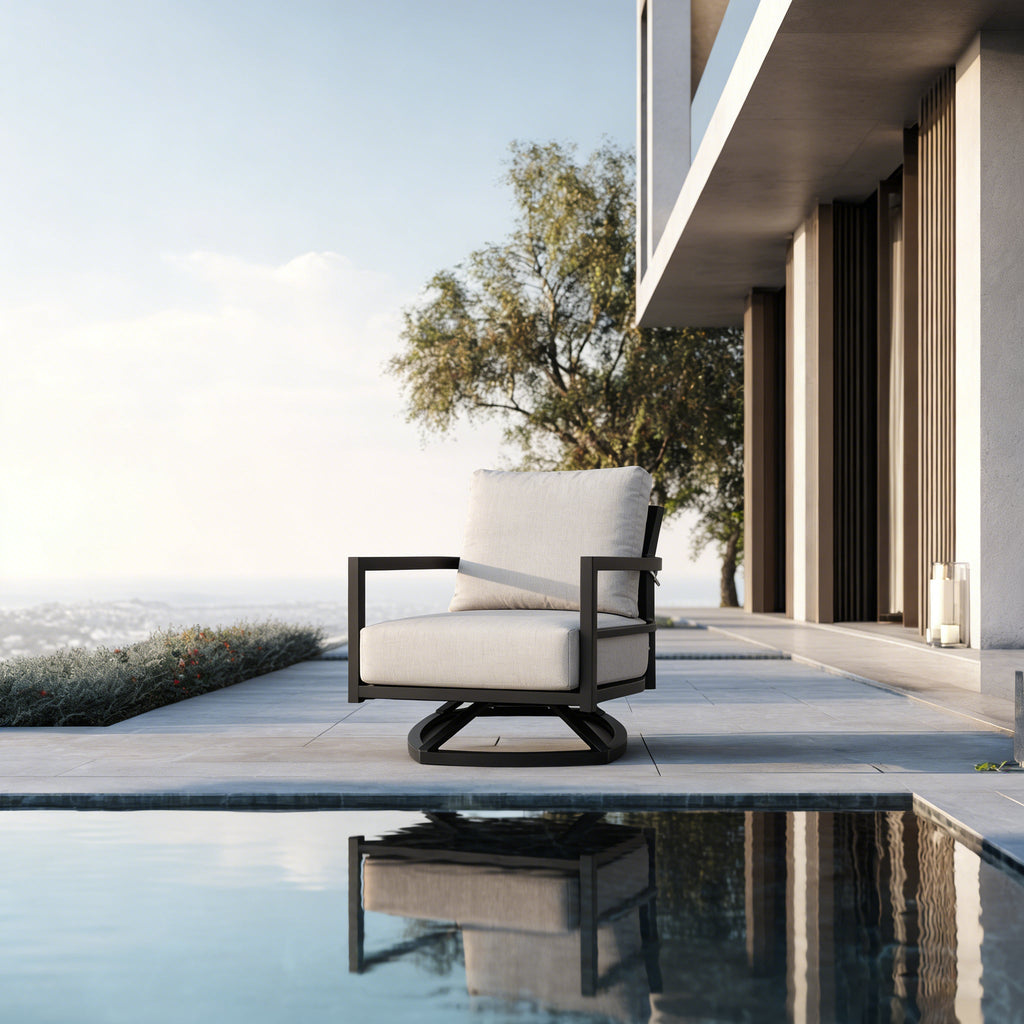 Modern Outdoor Fully Weld Swivel Lounge Chair – Premium Aluminum Frame in Ember