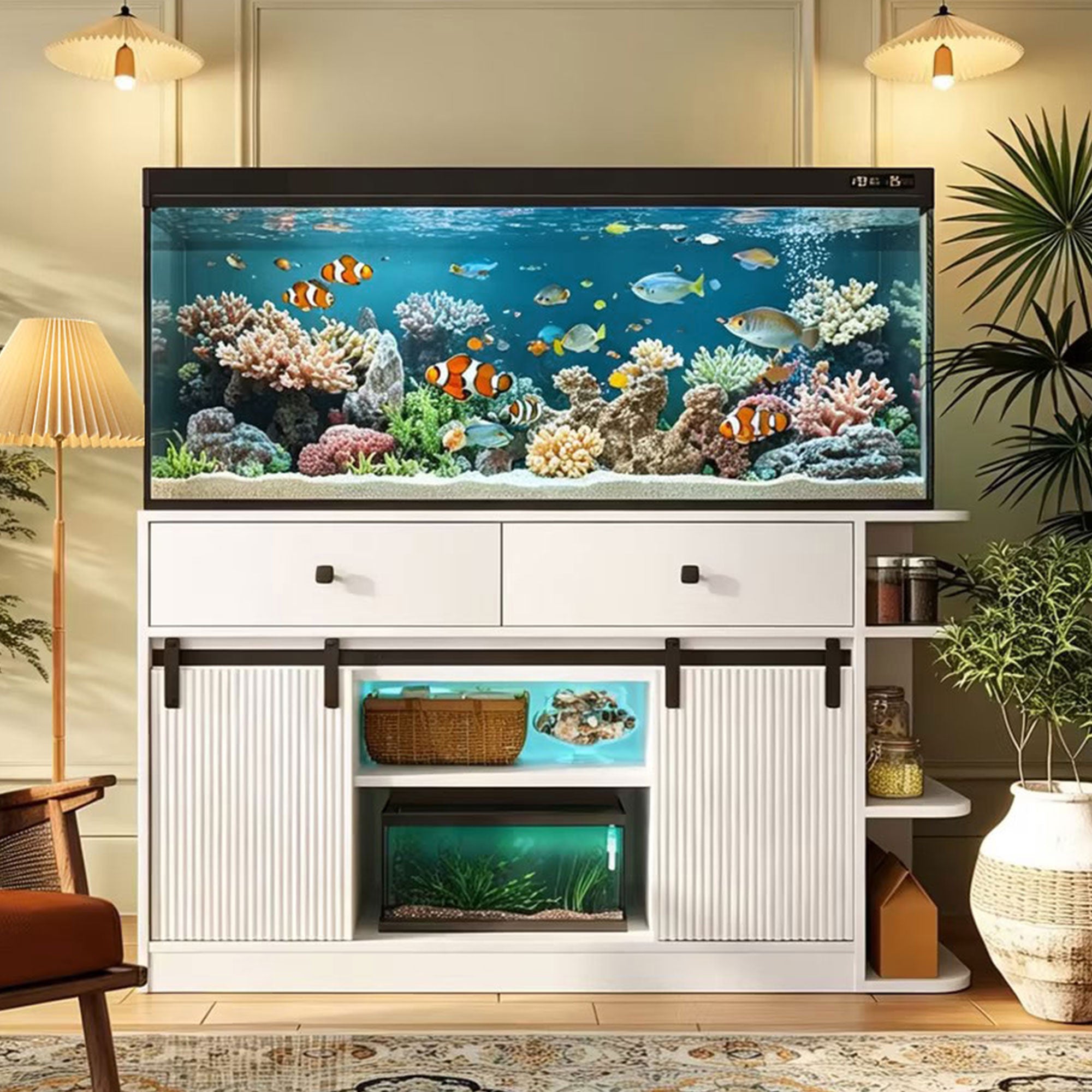 75 Gallon Fish Tank Stand with LED Light & Power Outlets