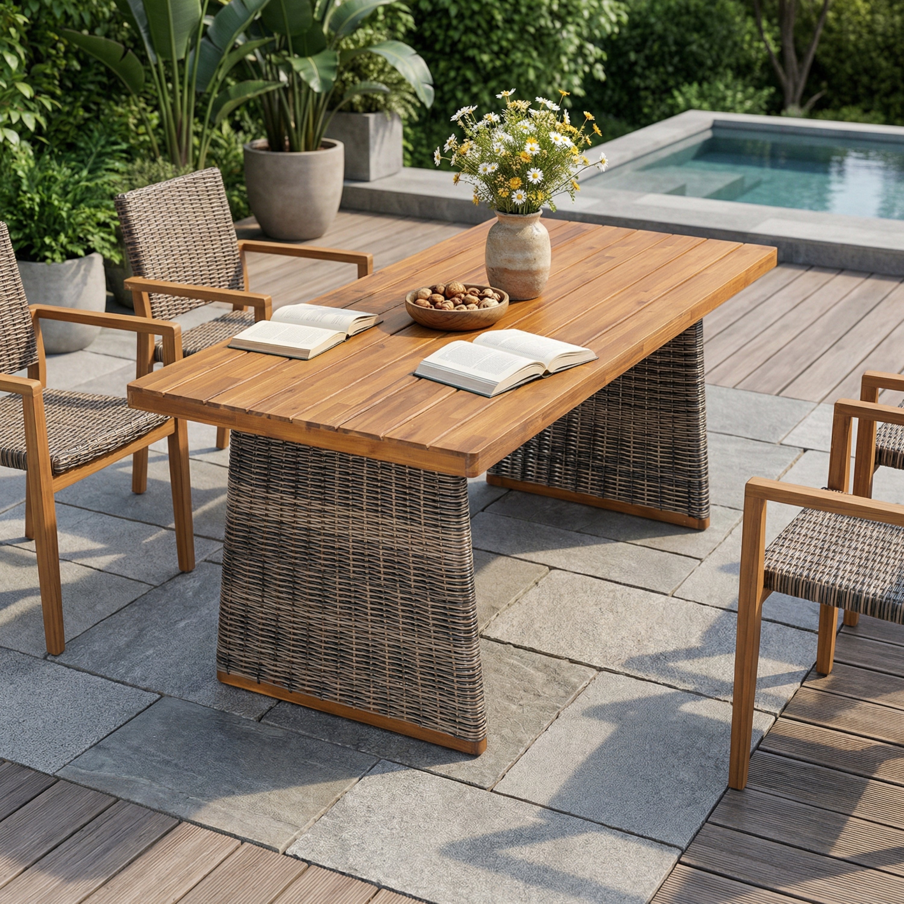 Outdoor Acacia Wood Dining Table, Teak Finish