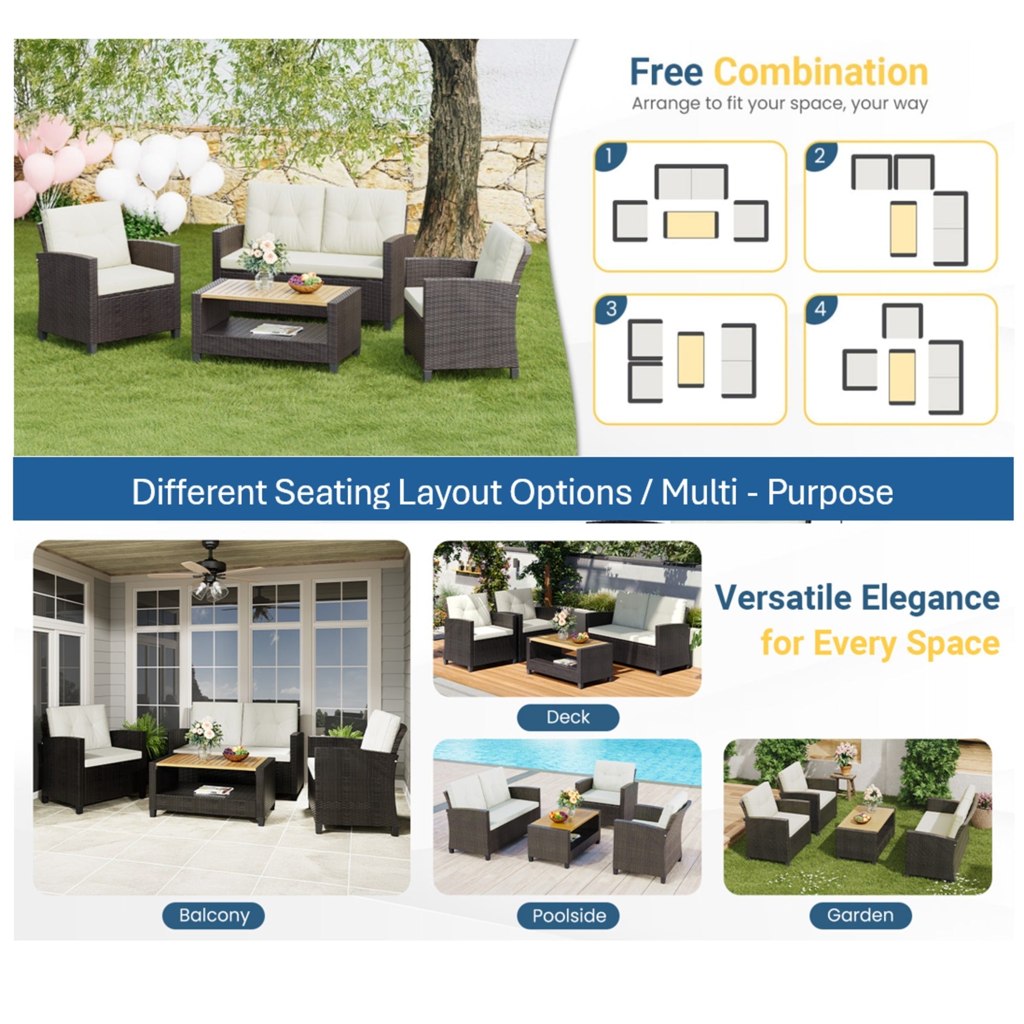 4-Piece All Weather Wicker Outdoor Patio Conversation Set