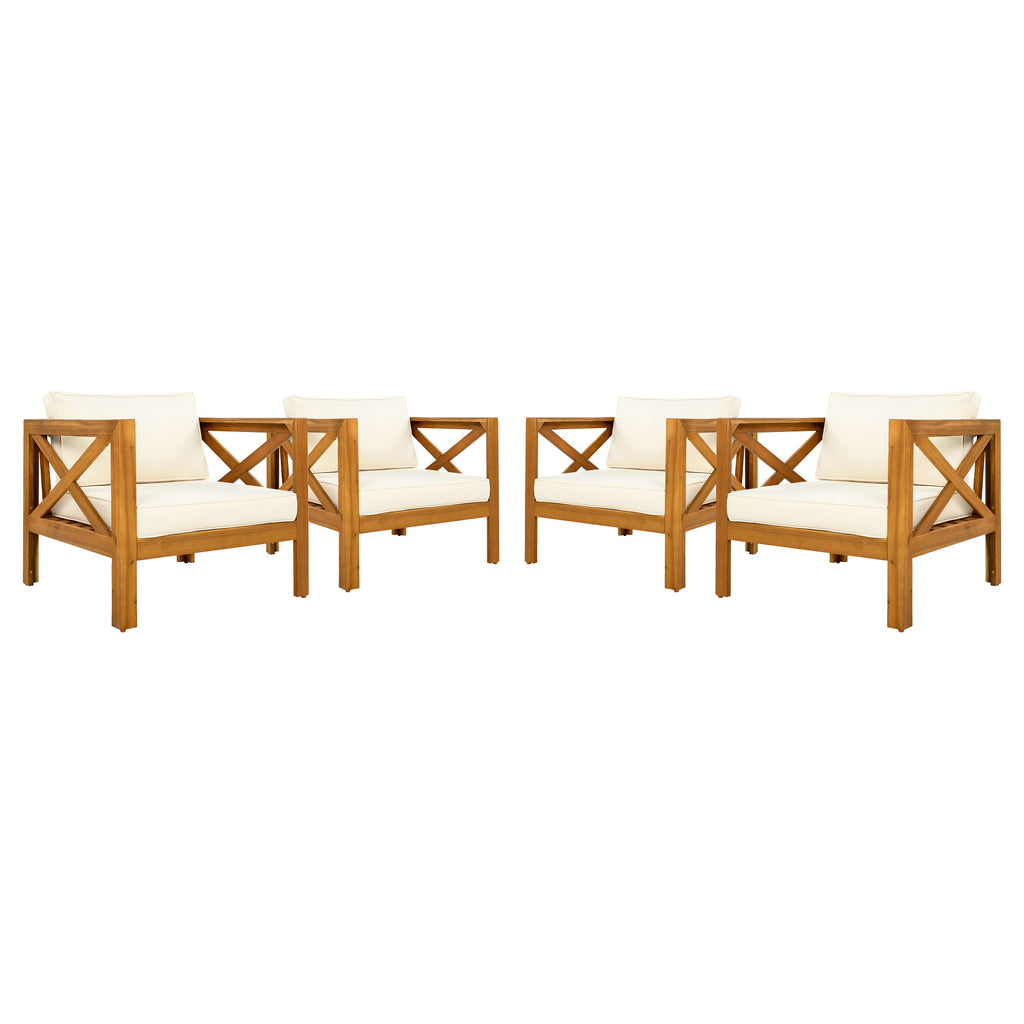 Outdoor Acacia Wood Club Wooden Armchair with Cushions (Set of 2)