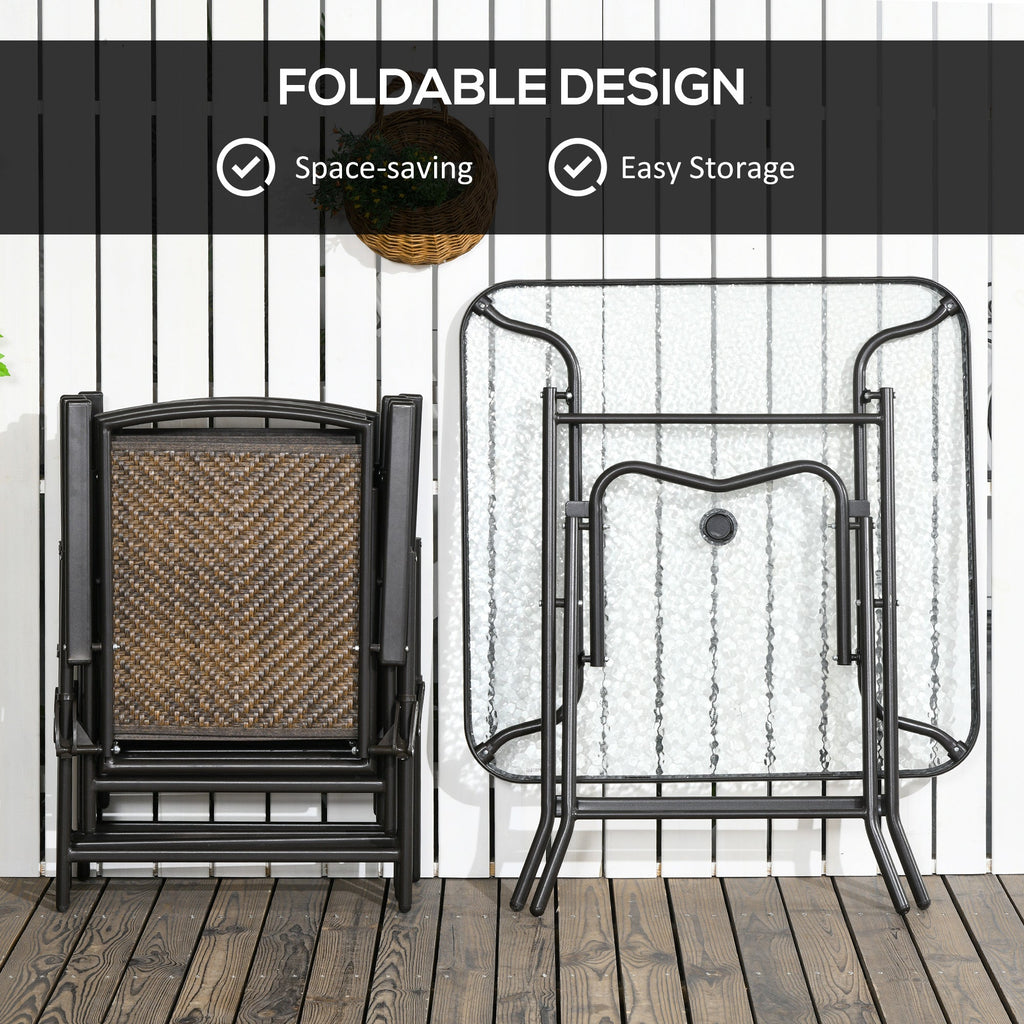 5-Piece Foldable Wicker Patio Dining Set with Umbrella Hole – Dark Brown