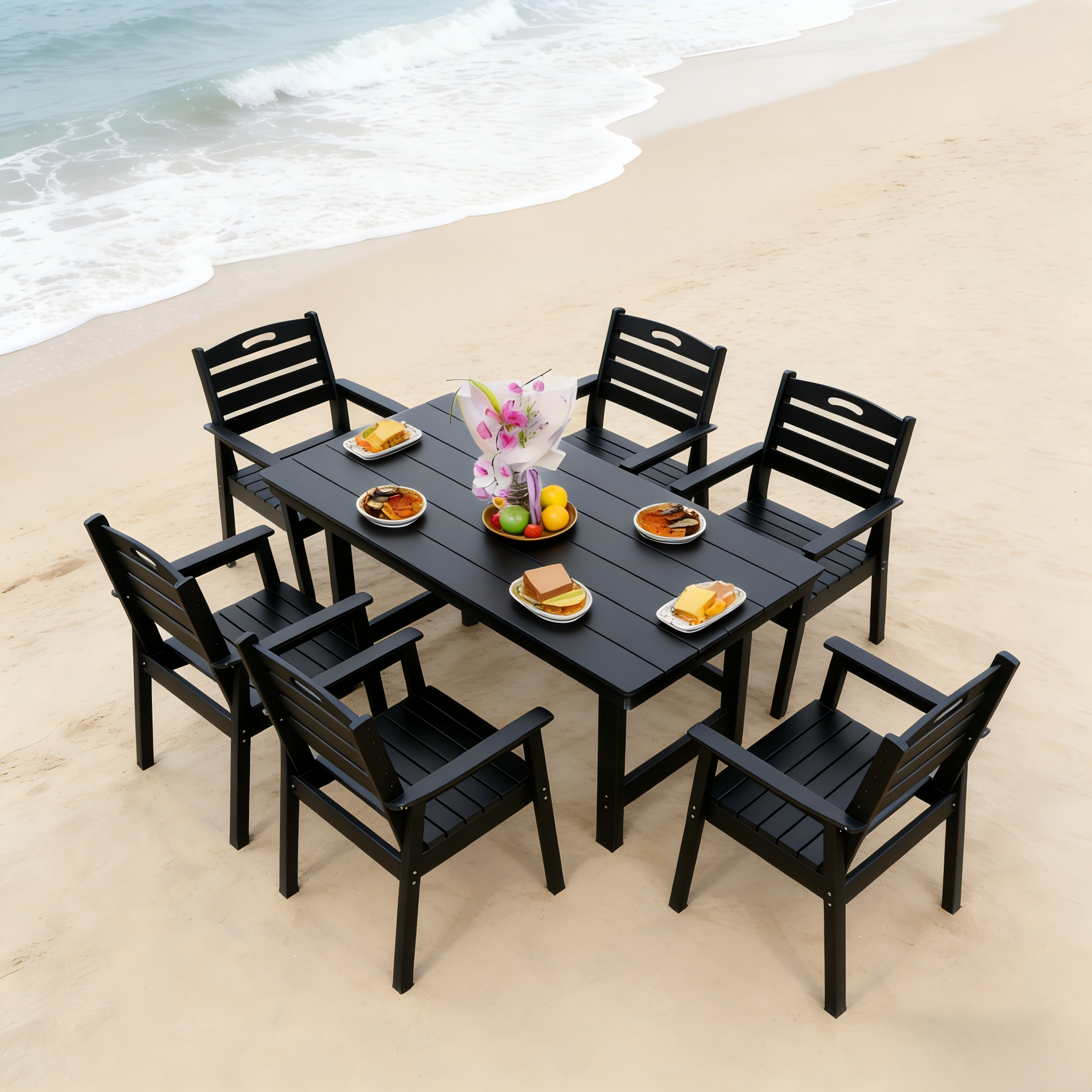 HDPE Outdoor Patio Dining Set - Table and 6 Chairs