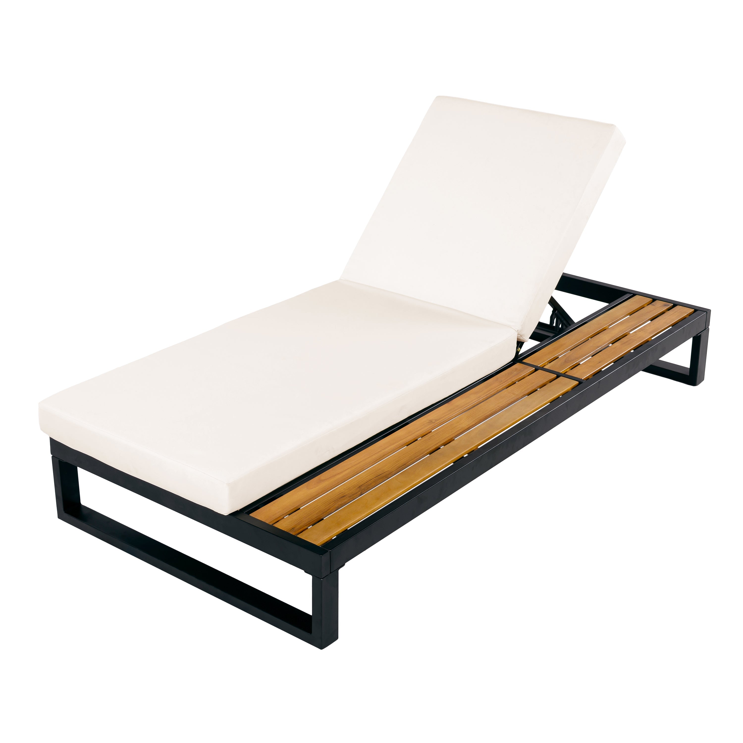 Black Iron & Teak Finish Chaise Lounge Set