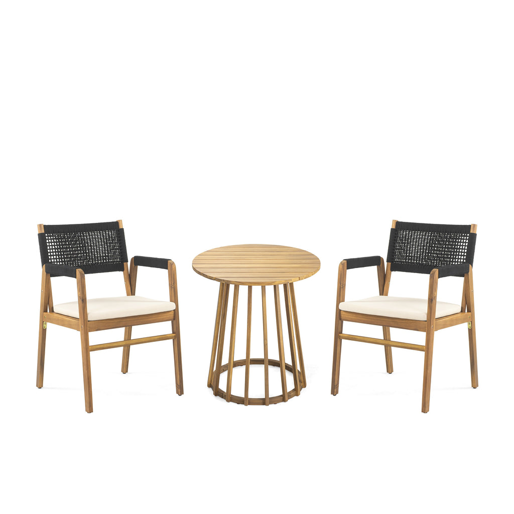 Outdoor 3-Pcs Acacia Wood Dining Set with Cushions