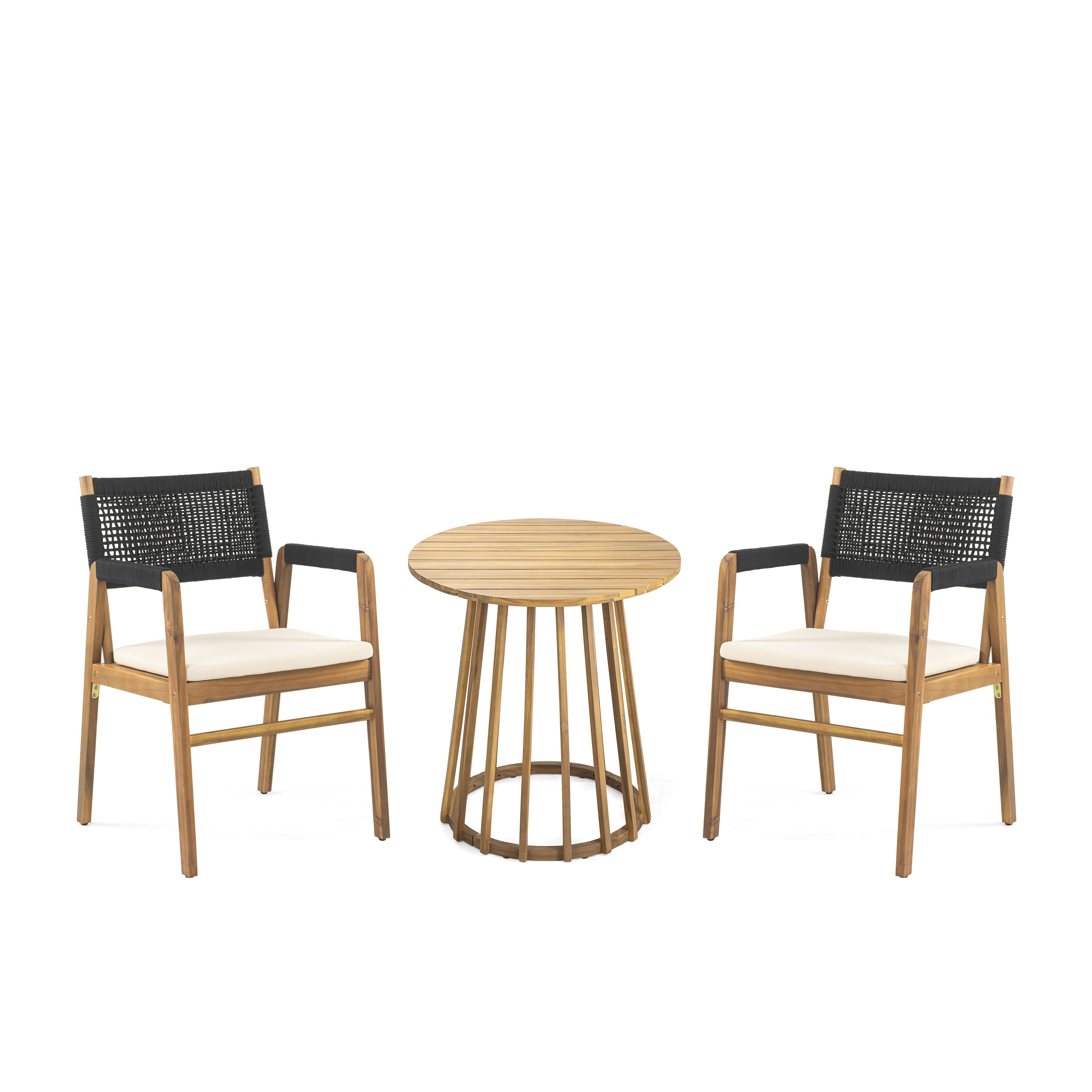 Outdoor 3-Pcs Acacia Wood Dining Set with Cushions