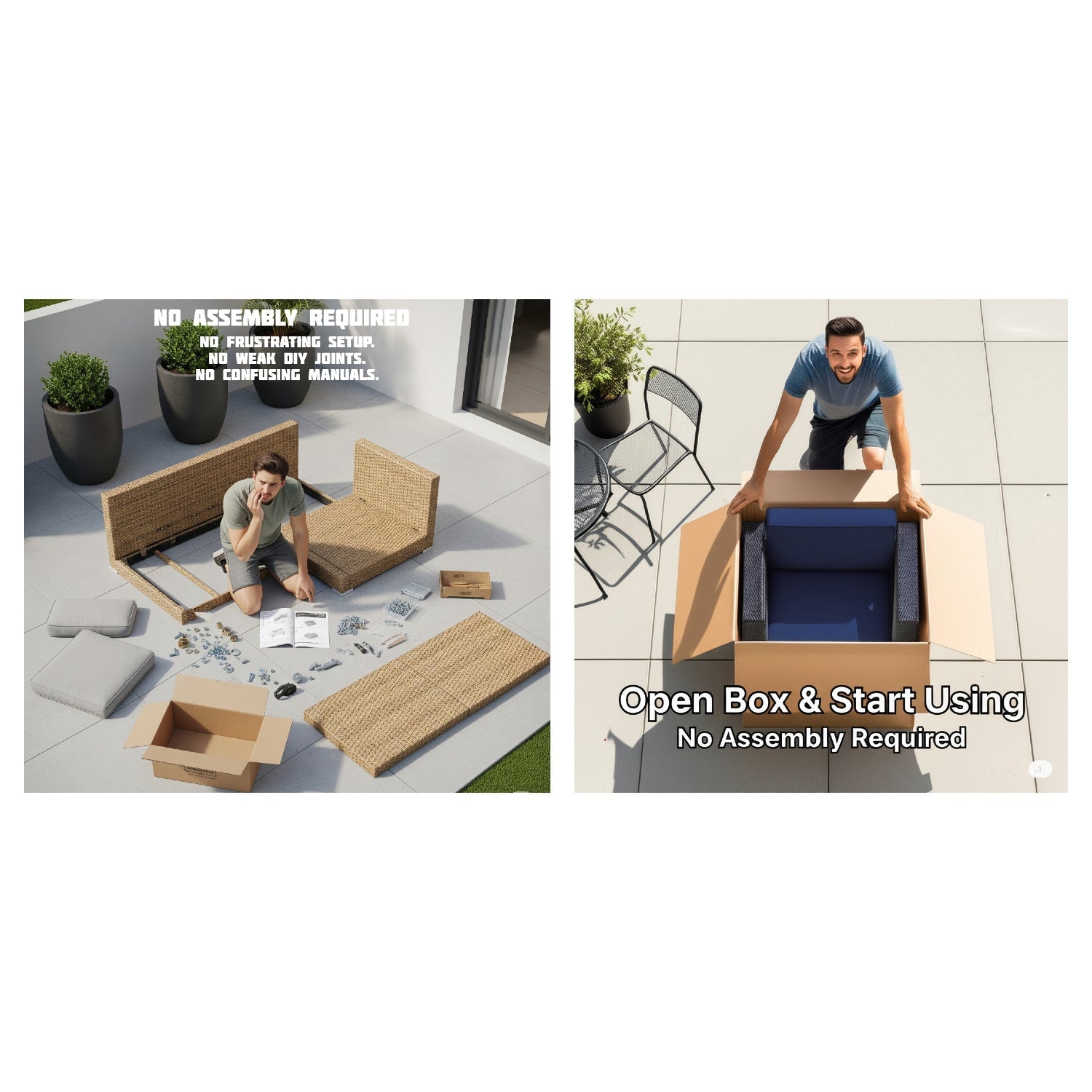 Fully Assembled 2-Piece Wicker Outdoor Seating Set with Cushions