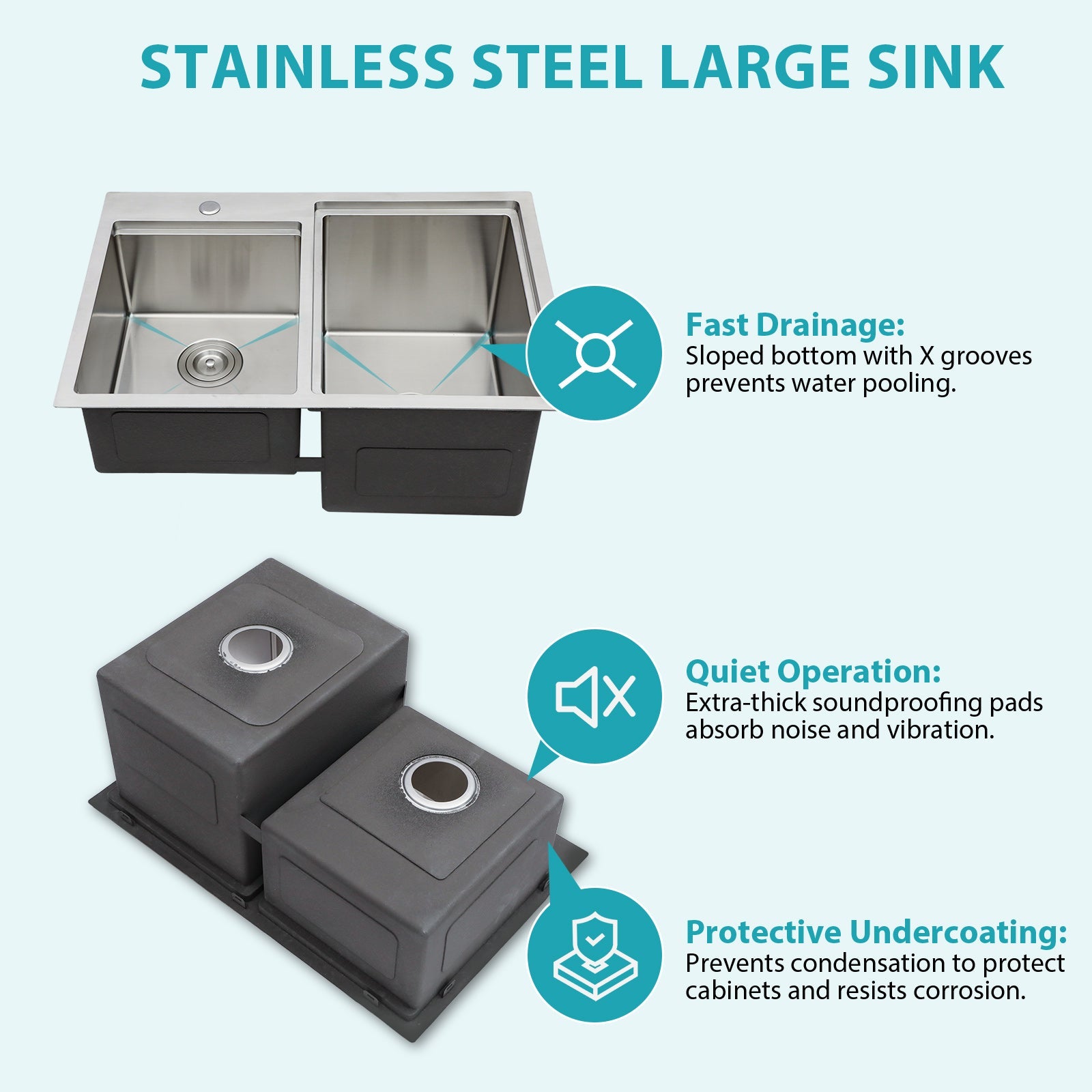 Outdoor Double Bowl Drop-In Stainless Steel Sink with Workstation