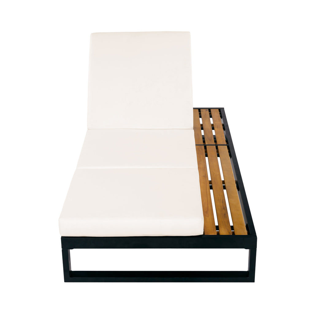 Black Iron & Teak Finish Chaise Lounge Set