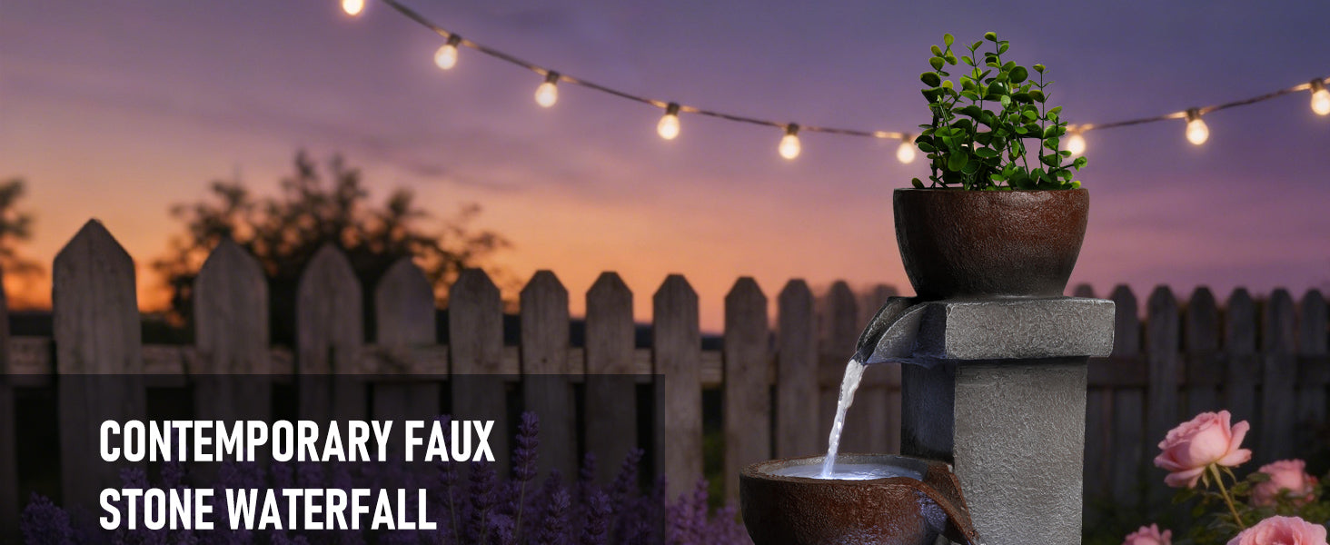 Outdoor Water Fountain Tiered Cascading Jar Waterfall