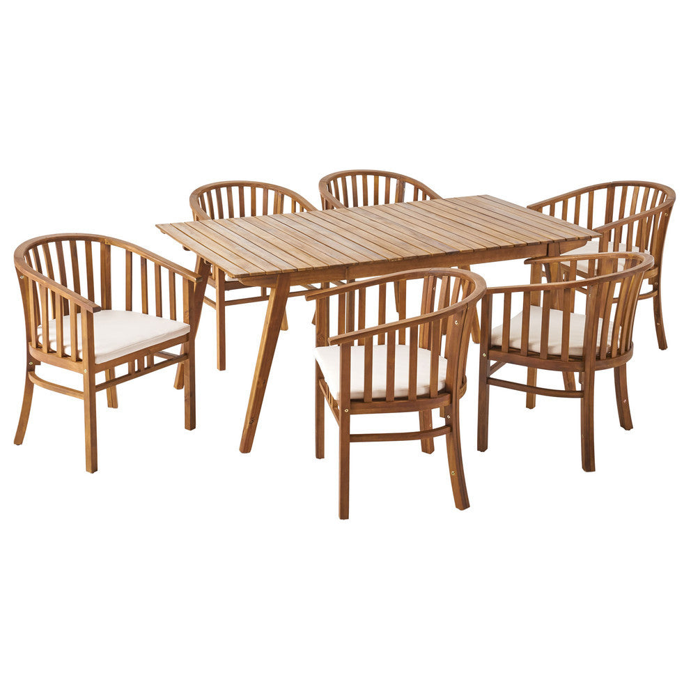 Outdoor 6 Seater Acacia Wood Dining Set with Cushions