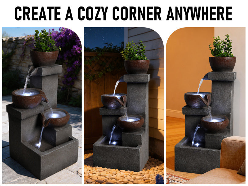 Outdoor Water Fountain Tiered Cascading Jar Waterfall