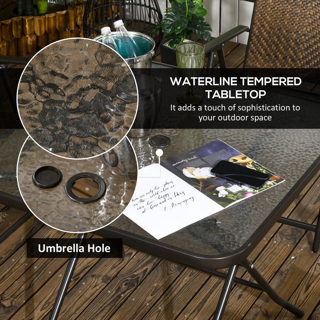 5-Piece Foldable Wicker Patio Dining Set with Umbrella Hole – Dark Brown
