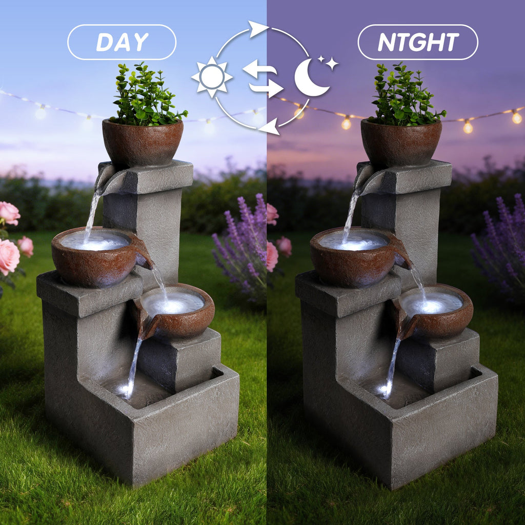 Outdoor Water Fountain Tiered Cascading Jar Waterfall